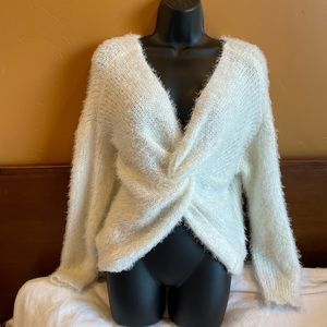Women’s twist front fluffy white sweater small